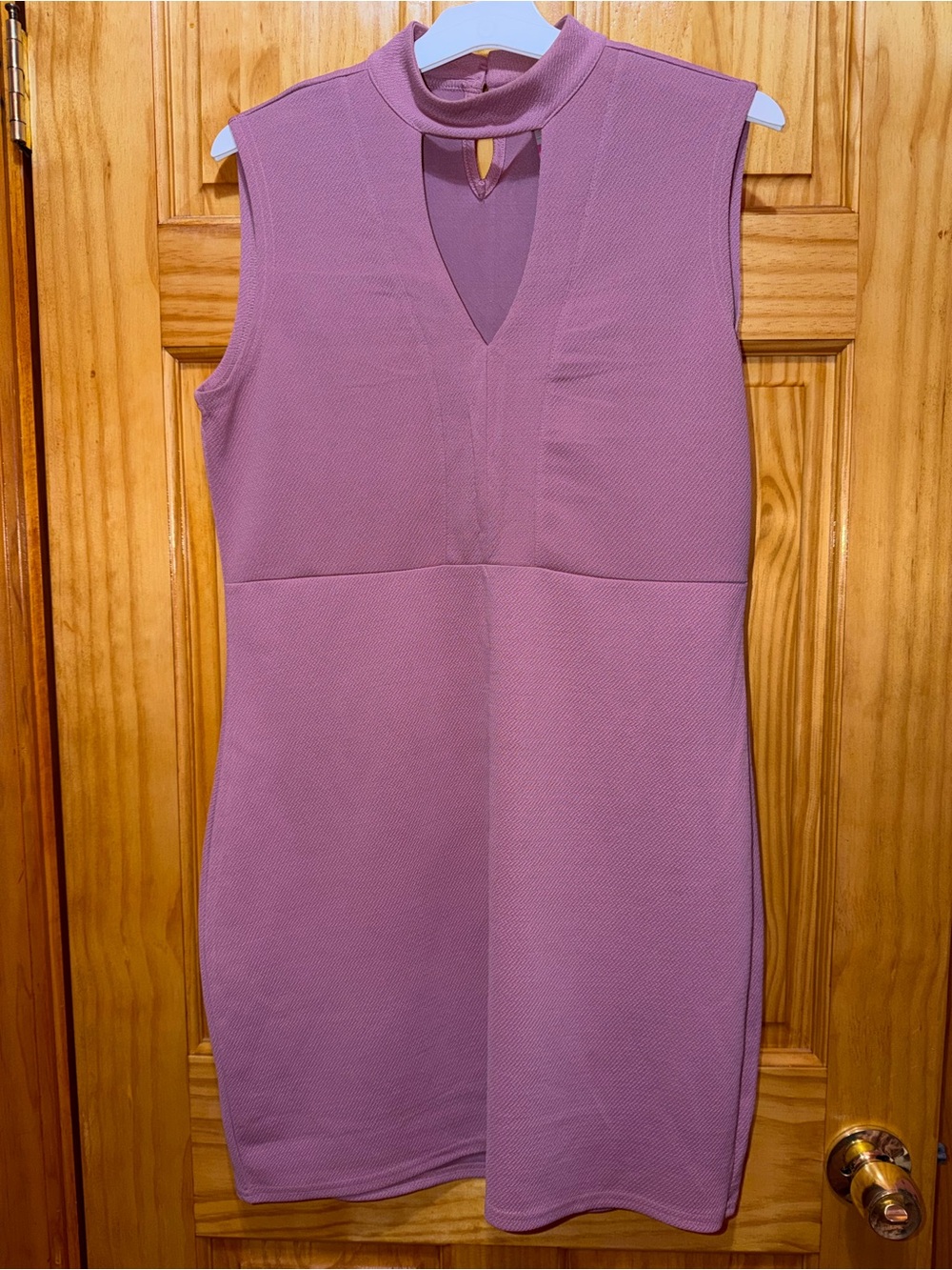 No Boundaries Mauve Sleeveless Mock Neck V‑Cut Bodycon Dress